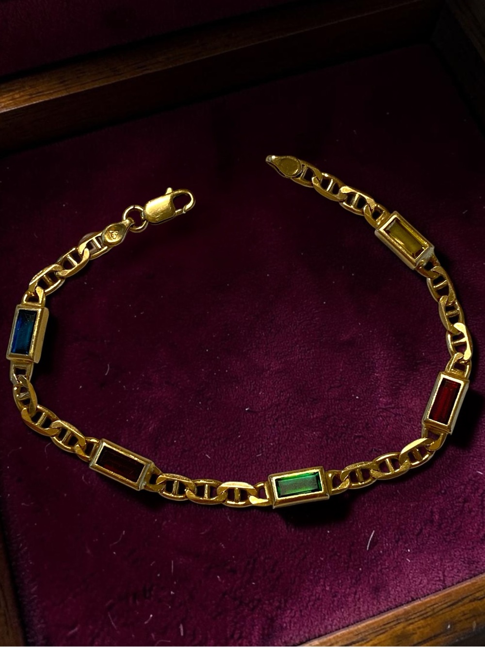 Estate 14K Italian Yellow Gold Multi-Color Gemstone Mariner Link 7.25” Bracelet! - Picture 12 of 16